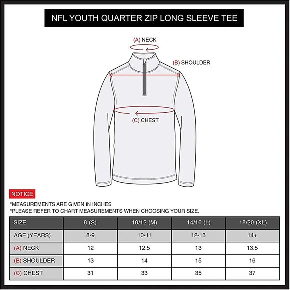 NFL Boys Active Quarter Zip Quick Dry Long Sleeve Sz Lg 14-16 - Picture 4 of 4